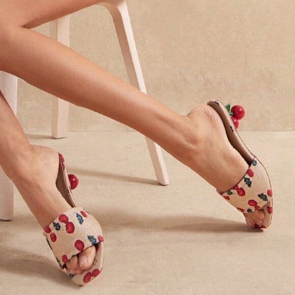 Beige Cute Women's Cherry Shaped Heel Sandals - Picture 3 of 7